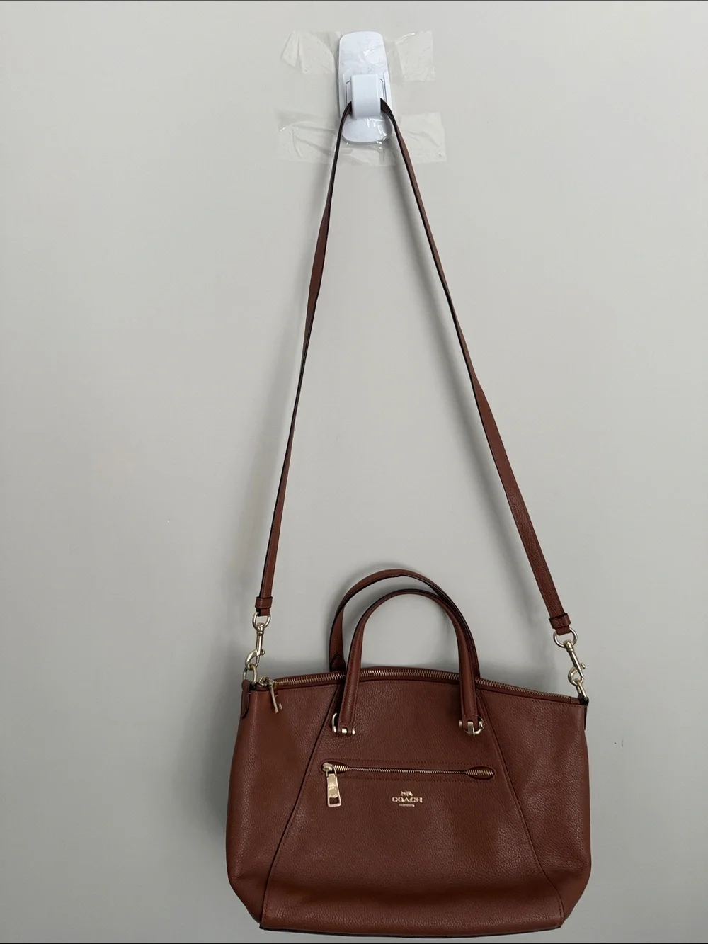 Coach Prairie Satchel Bag Women's Saddle Brown Pebbled Leather Zip Top